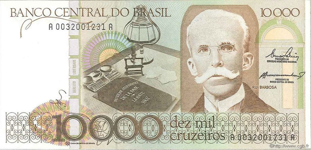 10000 Cruzeiros BRAZIL  1984 P.203a UNC
