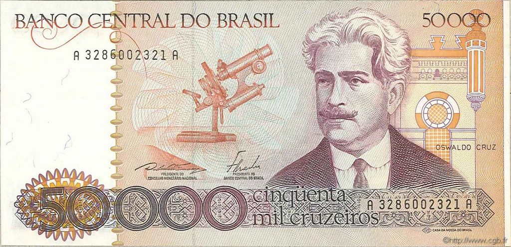 50000 Cruzeiros BRAZIL  1984 P.204d UNC