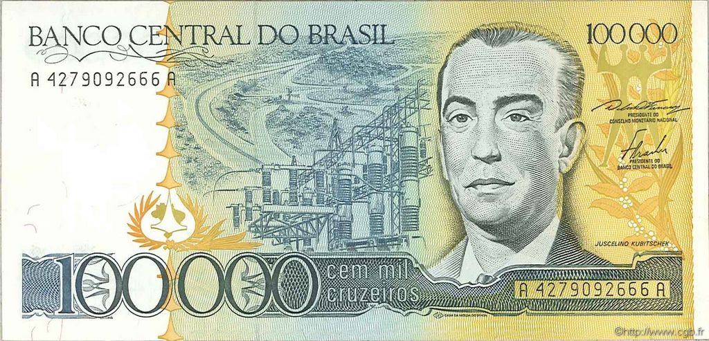 100000 Cruzeiros BRAZIL  1985 P.205a UNC