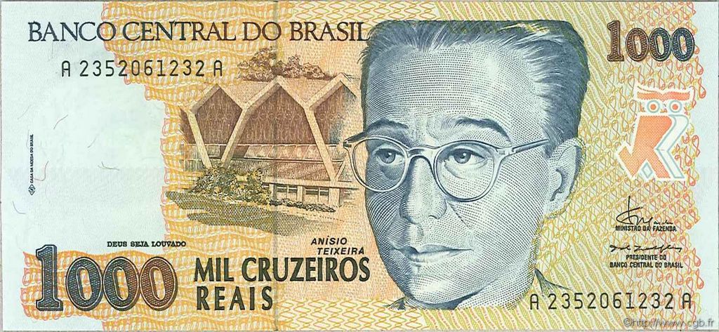 1000 Cruzeiros Reais BRASILIEN  1993 P.240a ST