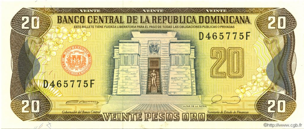 20 Pesos Oro DOMINICAN REPUBLIC  1990 P.133 UNC