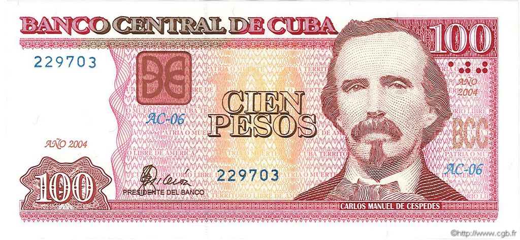 100 Pesos CUBA  2004 P.129a UNC
