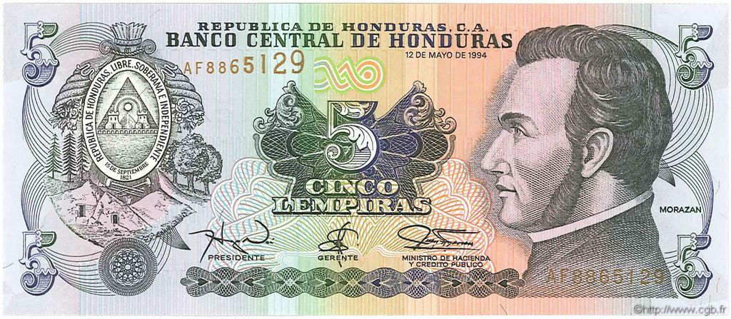 5 Lempiras HONDURAS  1994 P.063d FDC