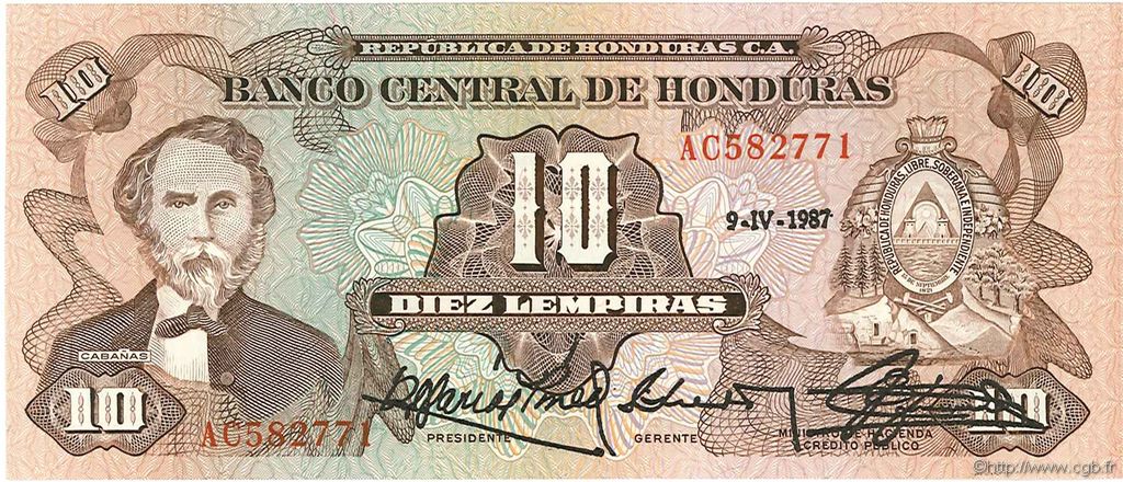 10 Lempiras HONDURAS  1987 P.064b UNC