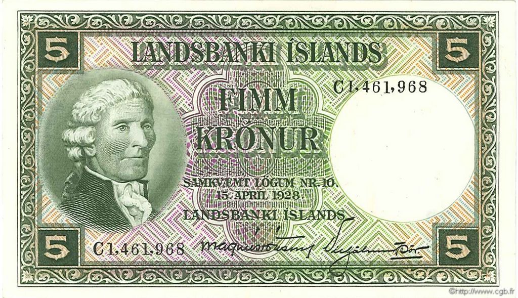 5 Kronur ICELAND  1948 P.32b VF+