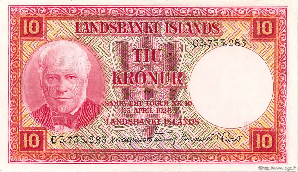 10 Kronur ISLAND  1948 P.33b fVZ