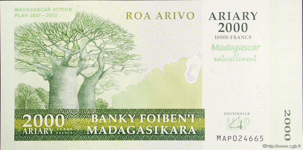 10000 Francs - 2000 Ariary Commémoratif MADAGASCAR  2007 P.093 FDC