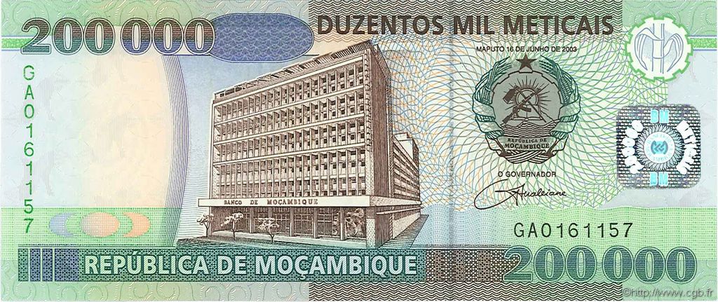 200000 Meticais MOZAMBICO  2003 P.141 FDC