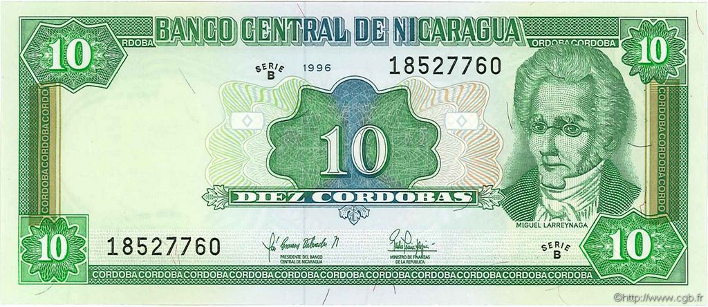 10 Cordobas NICARAGUA  1996 P.181 UNC