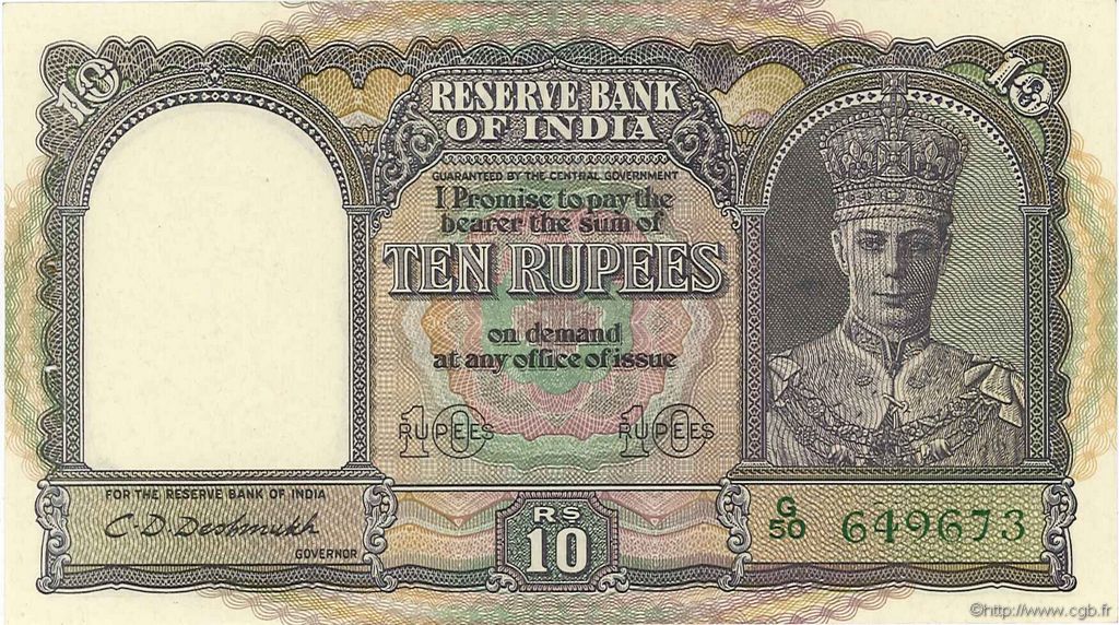 10 Rupees INDIEN
  1943 P.024 fST