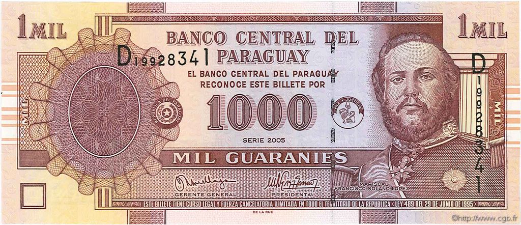 1000 Guaranies PARAGUAY  2005 P.222b UNC
