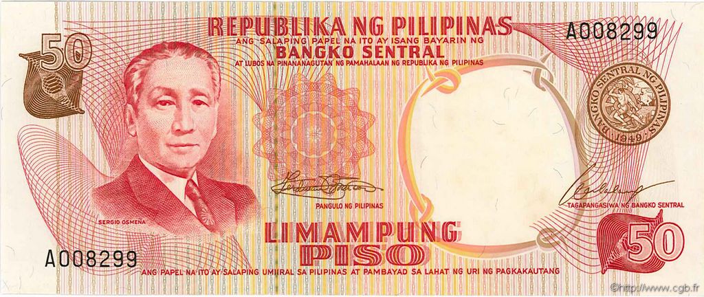 50 Piso FILIPPINE  1969 P.146a AU+