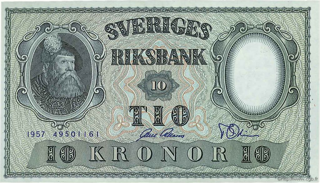 10 Kronor SUÈDE  1957 P.43e AU