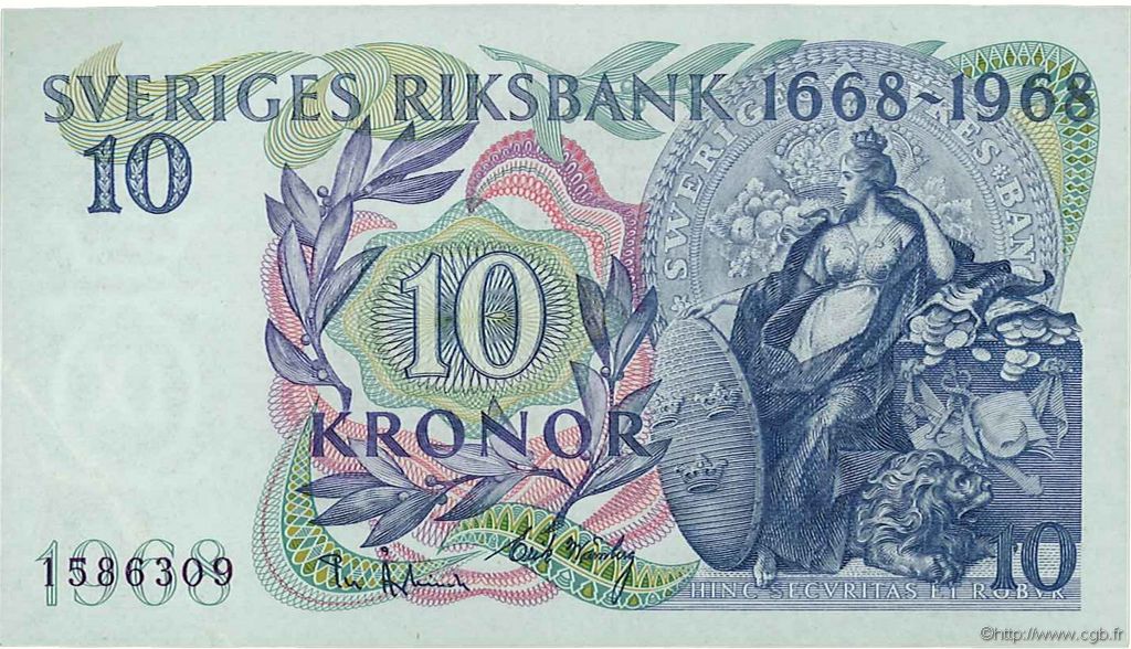 10 Kronor Commémoratif SUÈDE  1968 P.56a pr.SPL