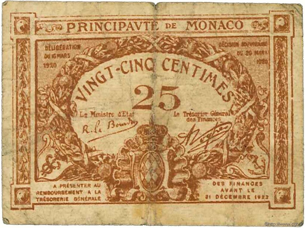 25 Centimes marron MONACO  1920 P.01a RC