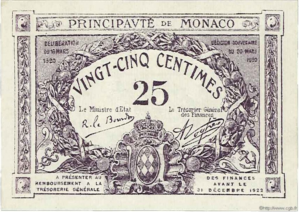 25 Centimes violet MONACO  1920 P.02c UNC