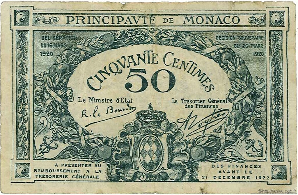 50 Centimes MONACO  1920 P.03a B