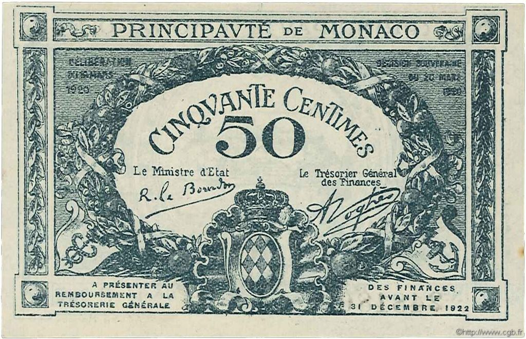 50 Centimes MONACO  1920 P.03a SC