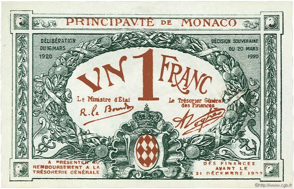 1 Franc Spécimen MONACO  1920 P.05rs UNC