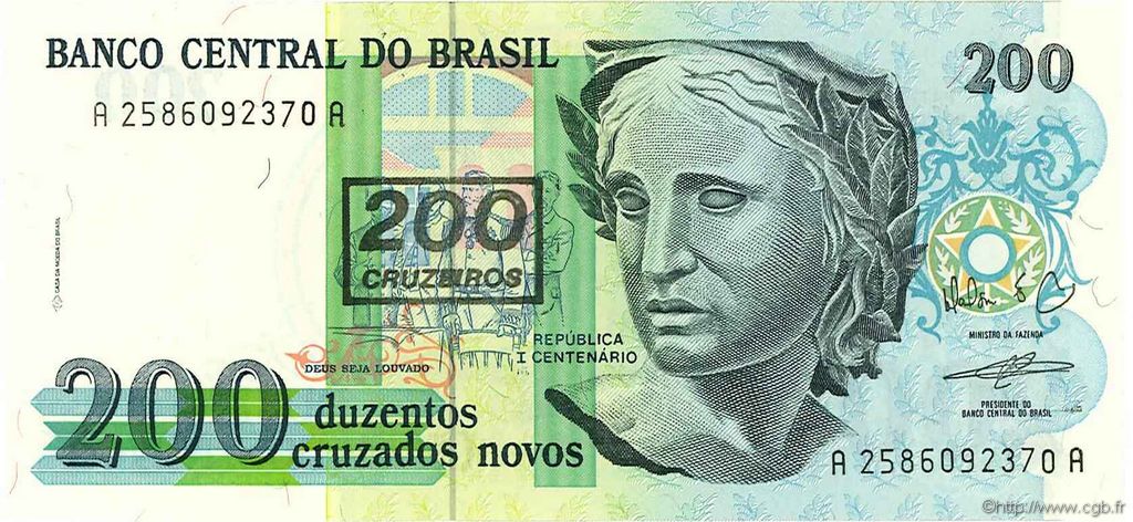 200 Cruzeiros sur 200 Cruzados Novos BRÉSIL  1991 P.225b NEUF