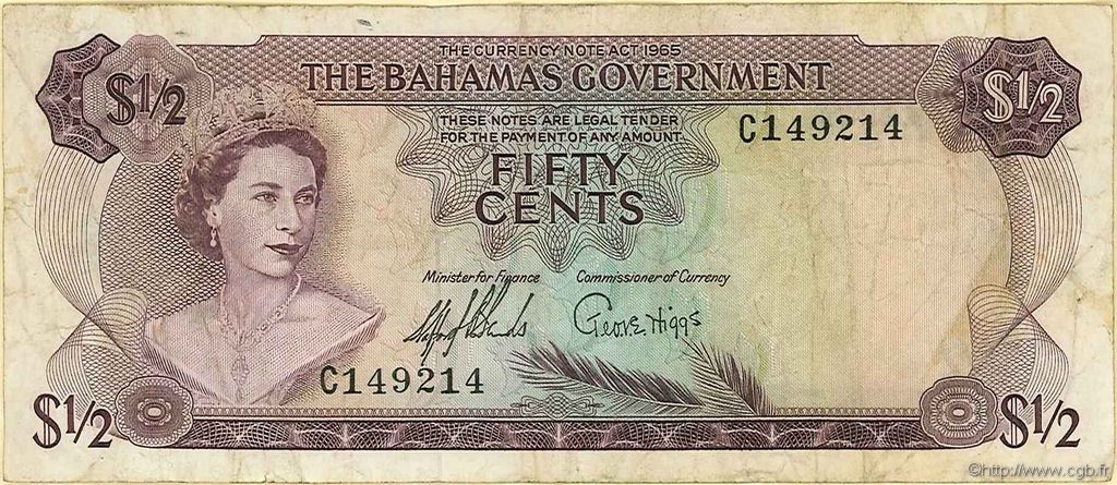 50 Cents BAHAMAS  1965 P.17 TB