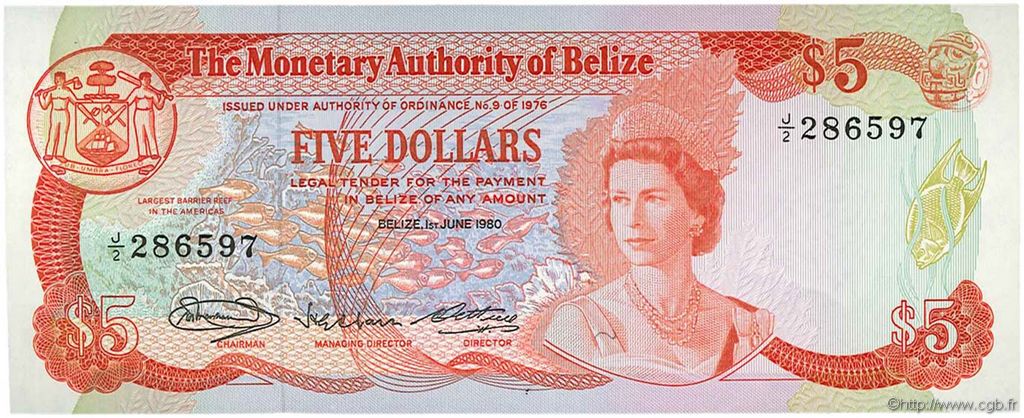 5 Dollars BELIZE  1980 P.39a ST