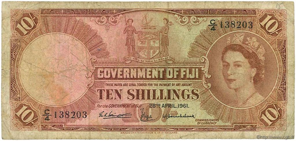 10 Shillings FIJI  1961 P.052b G