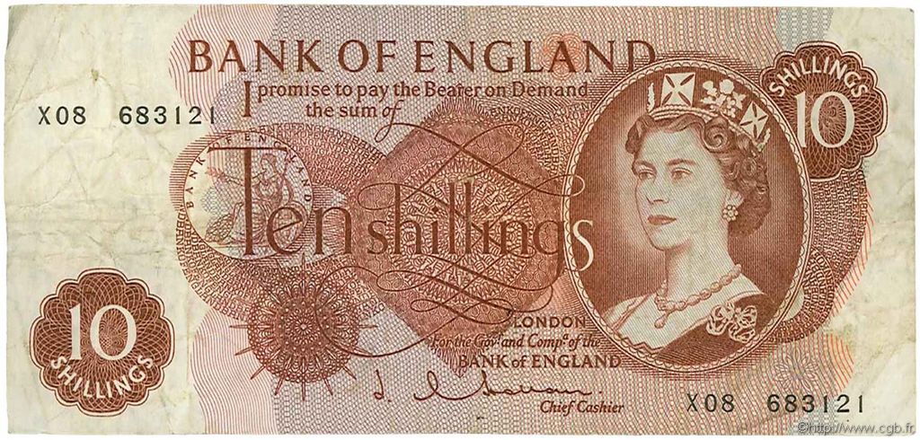 10 Shillings ENGLAND  1967 P.373b S