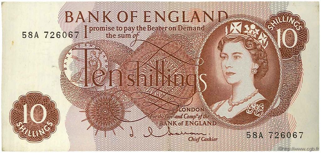 10 Shillings ENGLAND  1967 P.373b VF