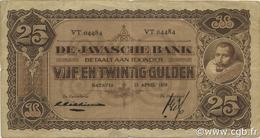 25 Gulden INDIE OLANDESI  1929 P.071b q.BB