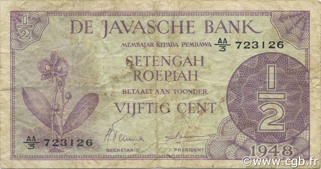 1/2 Gulden NETHERLANDS INDIES  1948 P.097 F