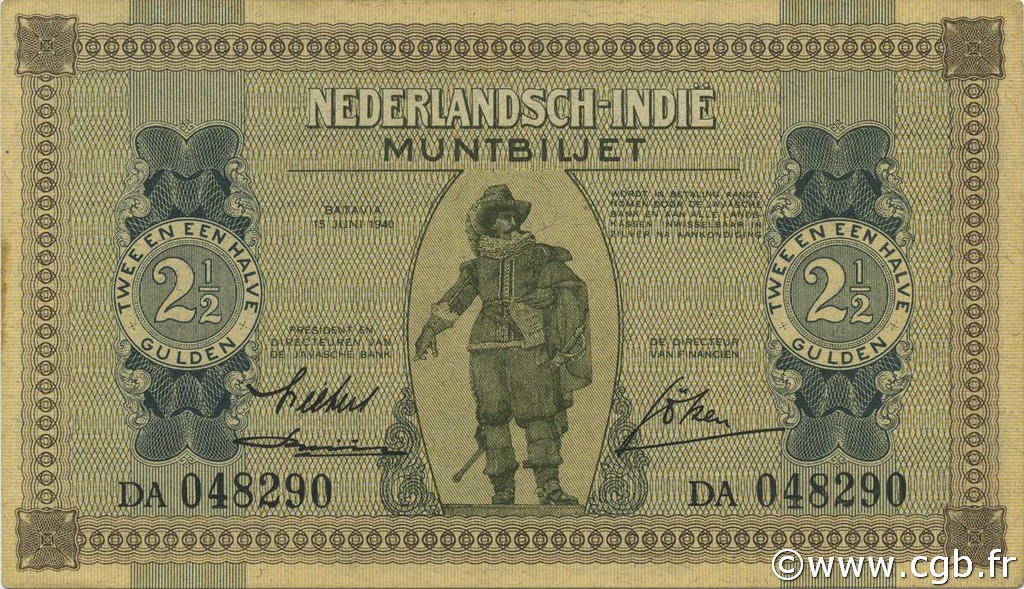 2,5 Gulden NETHERLANDS INDIES  1940 P.109a AU+