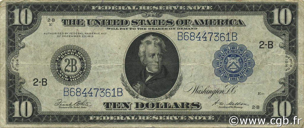 10 Dollars STATI UNITI D AMERICA  1914 P.360b q.BB
