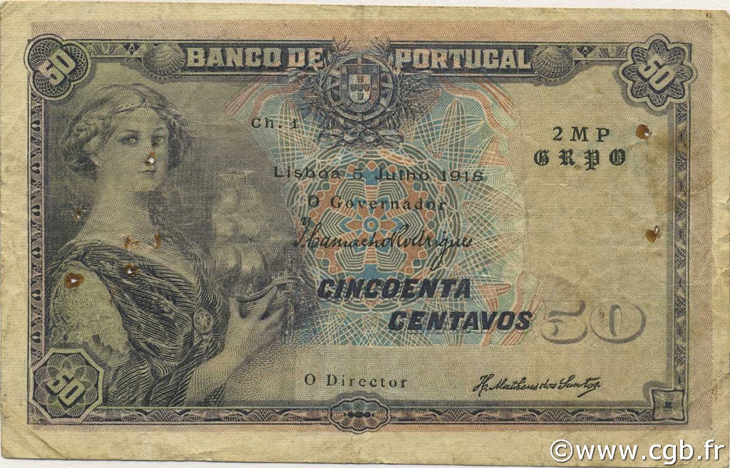 50 Centavos PORTUGAL  1918 P.112b S