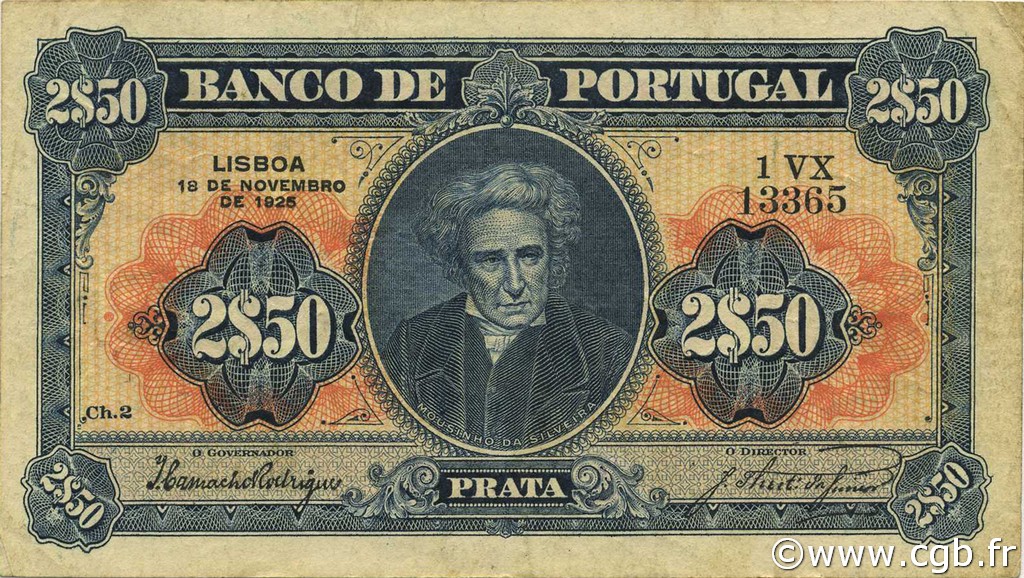 2 Escudos 50 Centavos PORTUGAL  1925 P.127 MBC