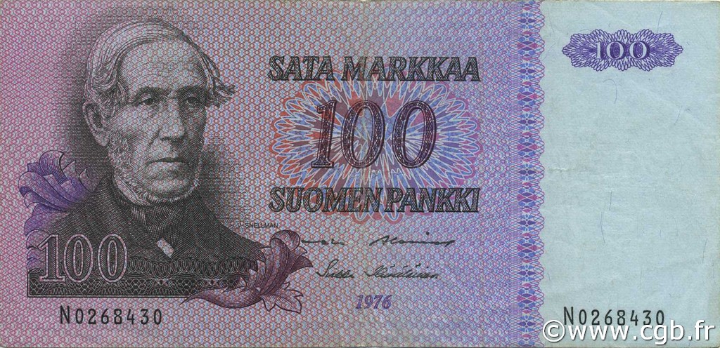 100 Markkaa FINLAND  1976 P.109a VF