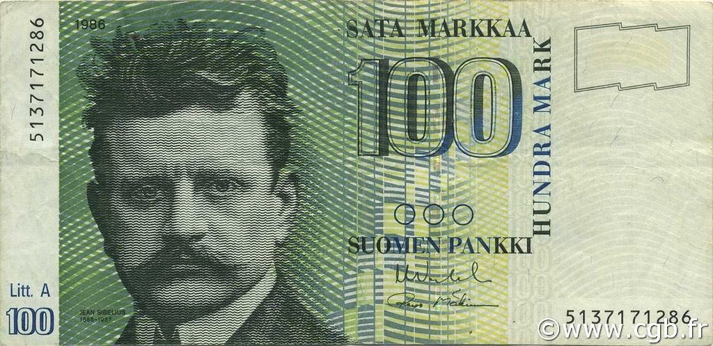 100 Markkaa FINNLAND  1991 P.119 S