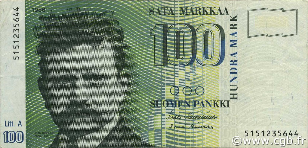 100 Markkaa FINNLAND  1991 P.119 SS