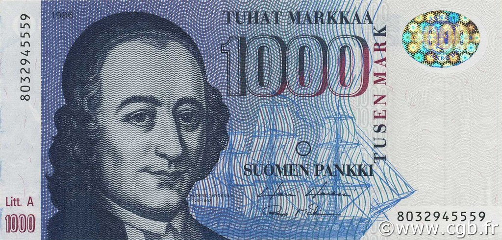 1000 Markkaa FINLANDIA  1991 P.121 SC+