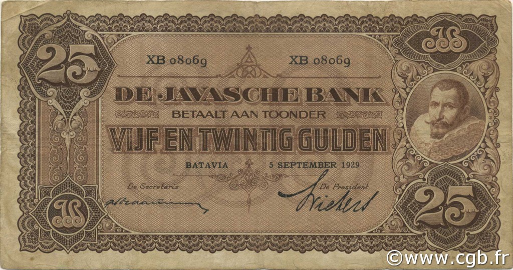 25 Gulden INDIE OLANDESI  1929 P.071c MB