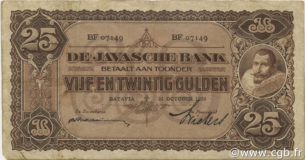 25 Gulden INDIAS NEERLANDESAS  1930 P.071c BC