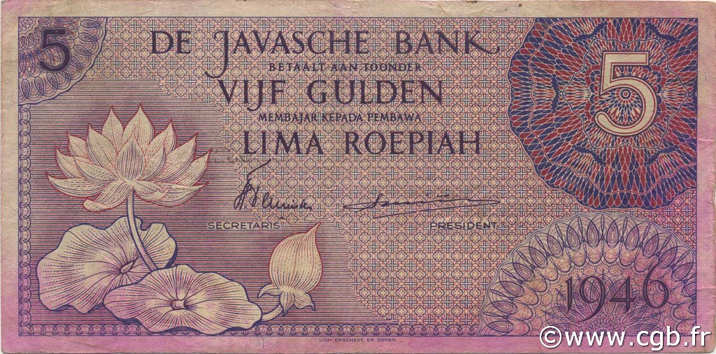 5 Gulden INDIE OLANDESI  1946 P.087 BB