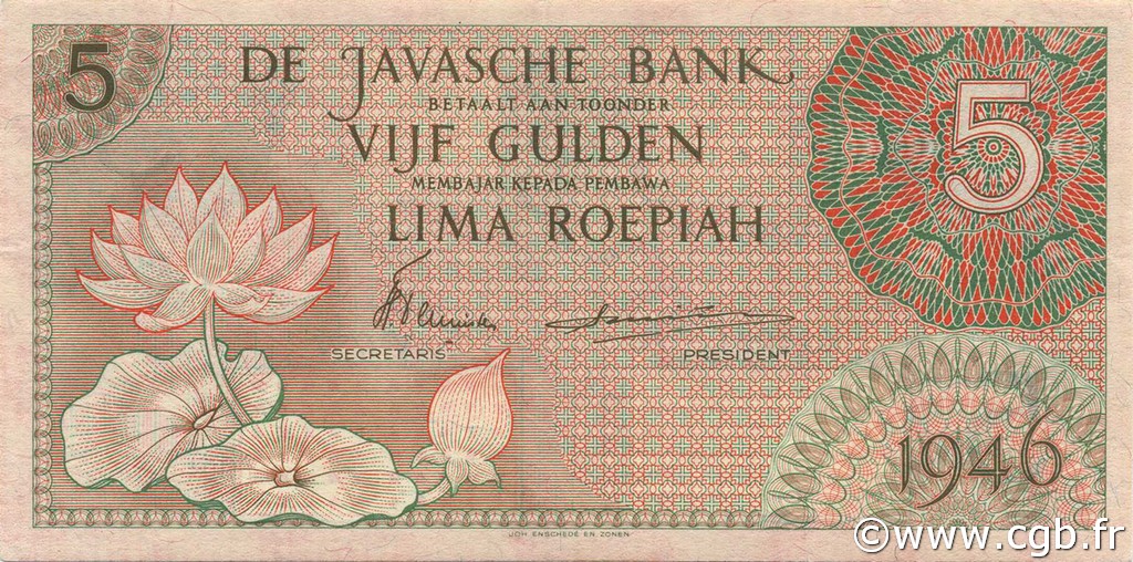 5 Gulden NIEDERLÄNDISCH-INDIEN  1946 P.088 fST