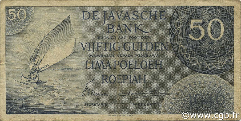 50 Gulden NIEDERLÄNDISCH-INDIEN  1946 P.093 S