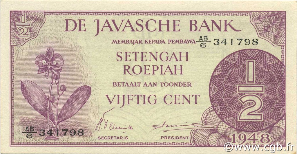 1/2 Gulden NETHERLANDS INDIES  1948 P.097 UNC