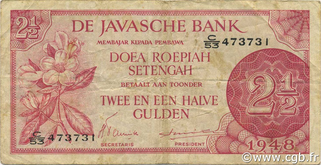 2,5 Gulden INDIAS NEERLANDESAS  1948 P.099 BC
