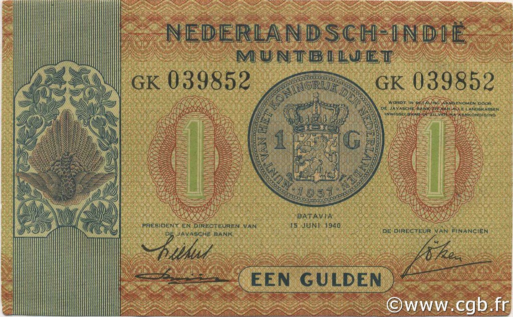 1 Gulden NIEDERLÄNDISCH-INDIEN  1940 P.108a VZ