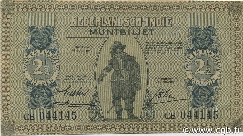 2,5 Gulden NETHERLANDS INDIES  1940 P.109a XF