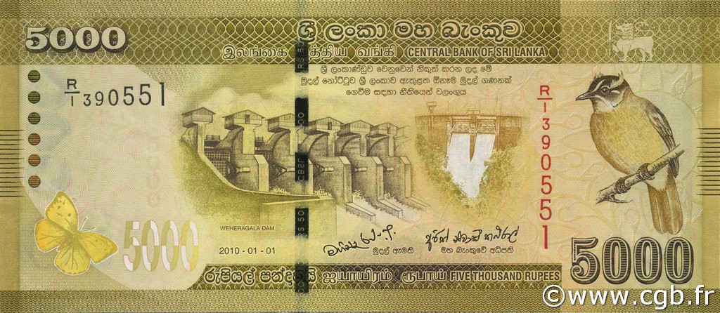 5000 Rupees SRI LANKA  2010 P.128a UNC