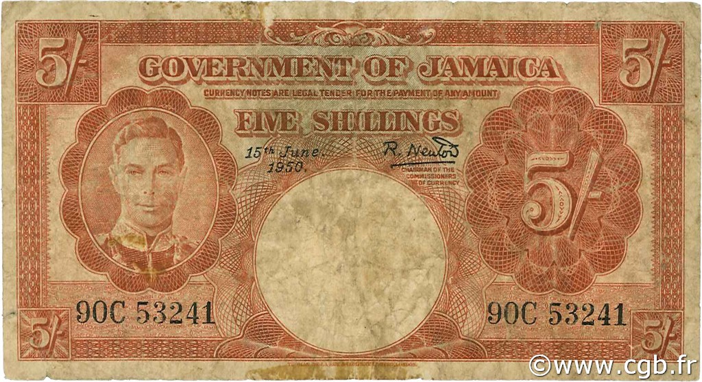 5 Shillings JAMAÏQUE  1950 P.37a B
